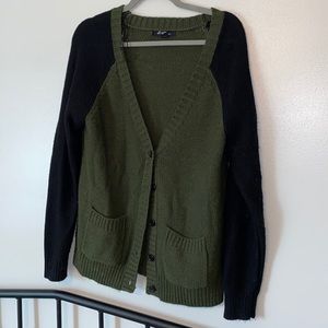 Olive and Black Button up Sweater